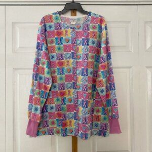 Peaches Uniforms Breast Cancer Ribbon Scrub Jacket - Sz Large